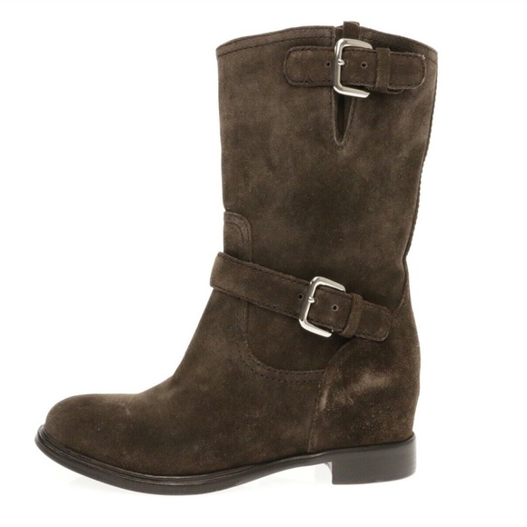 PRADA Dark Brown Suede Urban Slouchy With Buckle Boots Size 38.5 - 8.5 - Picture 1 of 15